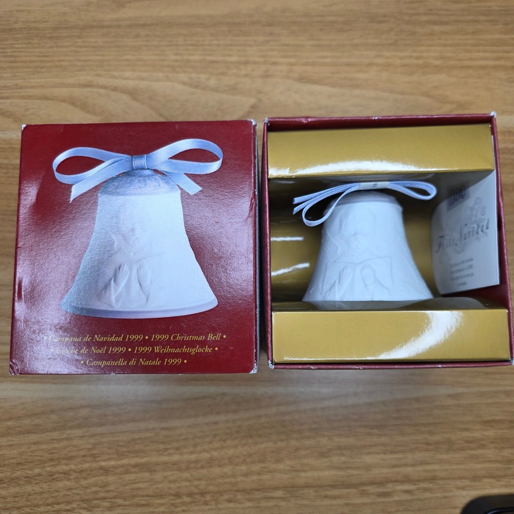 Lladro 1999 Christmas Bell White Matte Porcelain Ornament 16636 NIB Box Wear